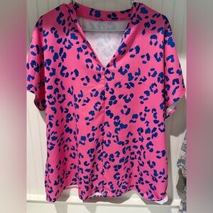 Pink and Blue Leopard Print Women's Top 1X